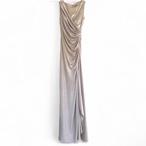 ADRIANNA PAPELL Sequin Draped Formal Gown Ethereal Greek Goddess Long Dress Sz 6